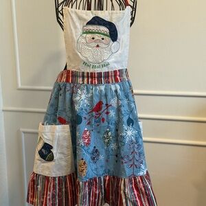 Festive Santa Apron with Blue and Red Accents